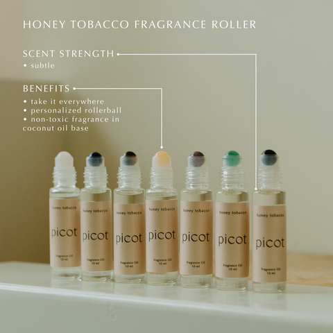 Canadian made perfume roller with gemstone honey tobacco natural non toxic perfume picot