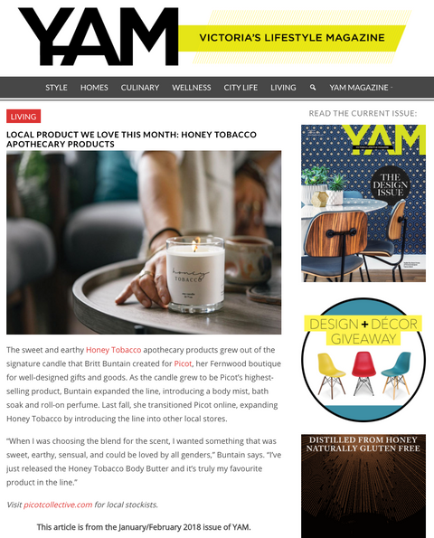 Honey Tobacco in YAM Magazine Jan/ Feb 2018
